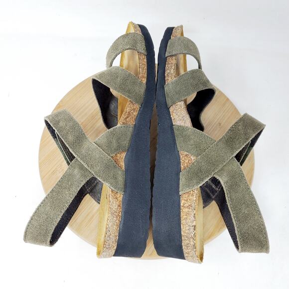 Naot Sandals Womens 39 Kayla Green Suede Leather Strappy Low Wedge Comfort Shoes - Picture 10 of 12